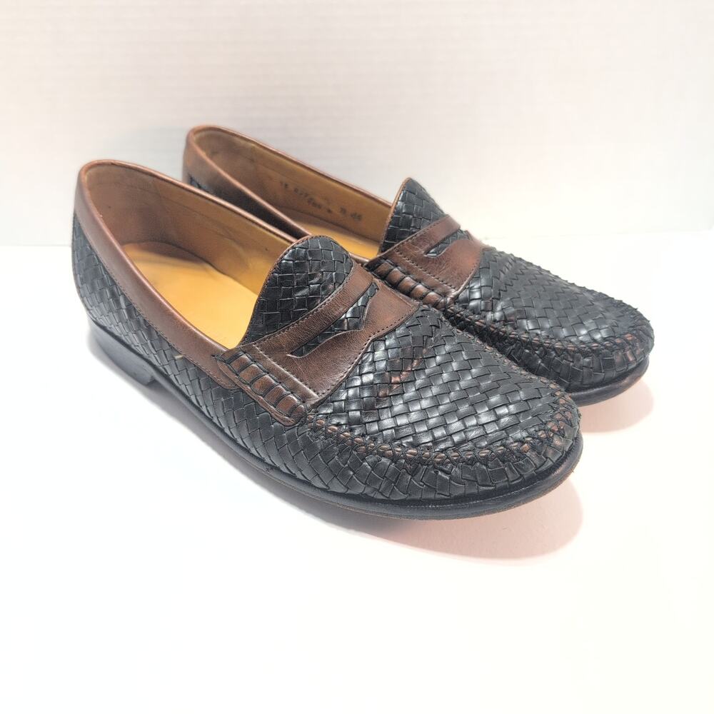 Johnston & Murphy Two Tone Woven Leather Slip On Dress Penny Loafers Men's 10